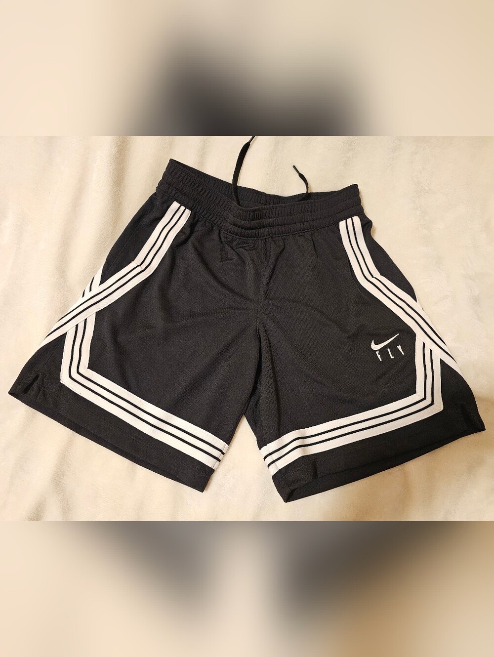 Boys Nike Fly Black Athletic Shorts with White Stripes